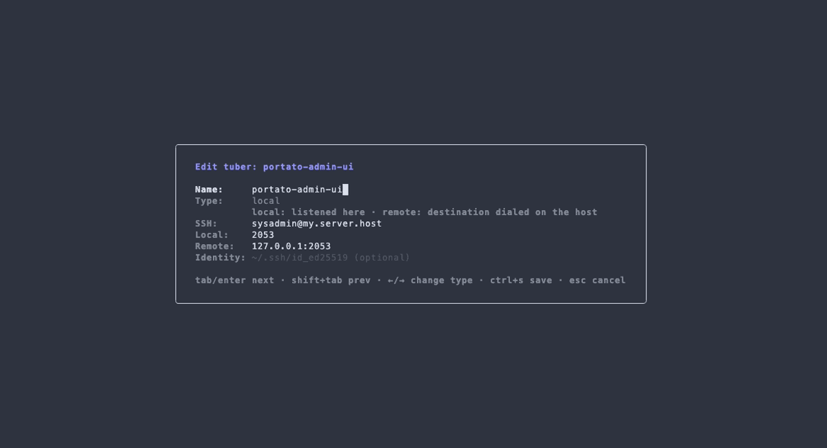 Portato TUI: tunnel editor form
